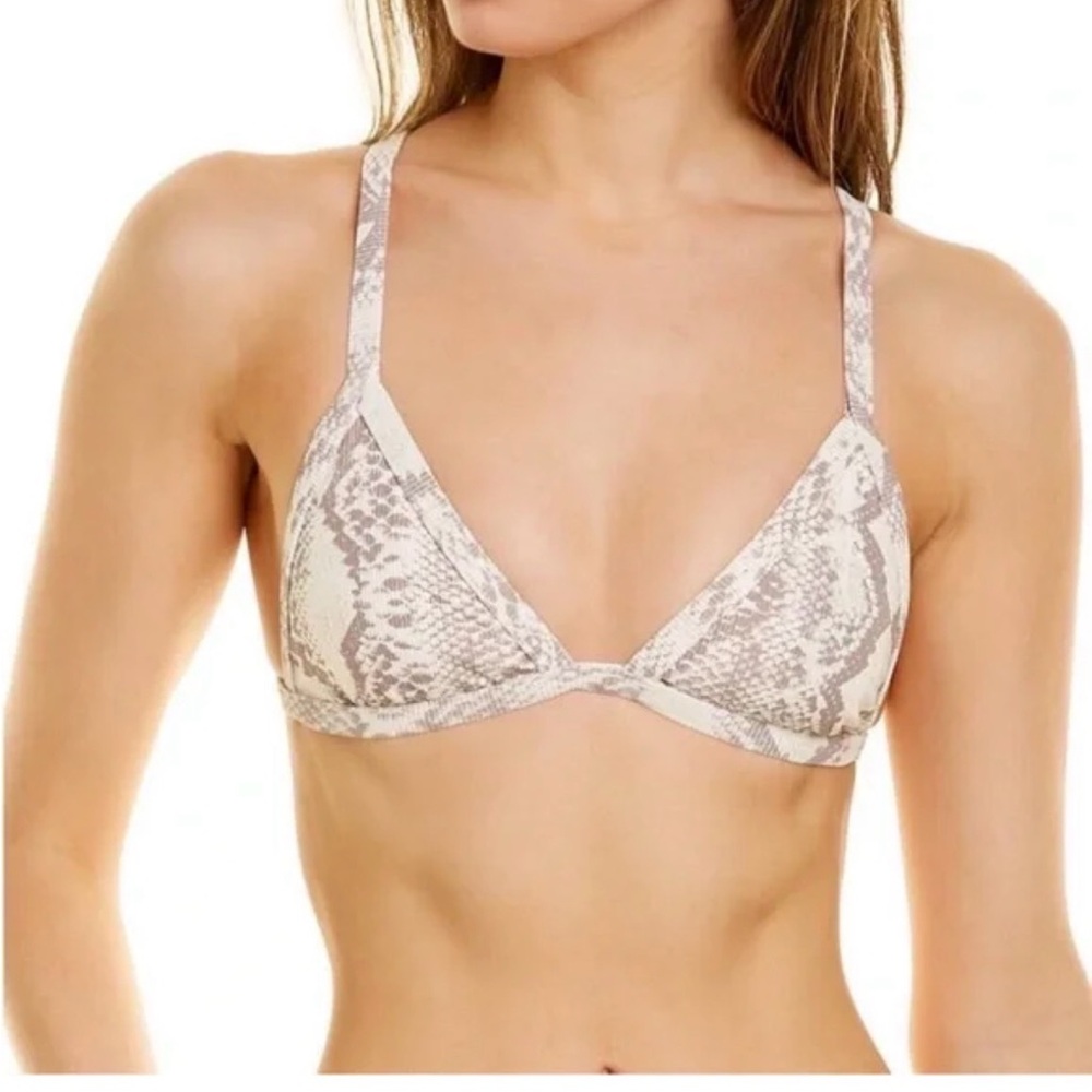 Beach Riot Cream and Gray Snakeskin Bikini Top,